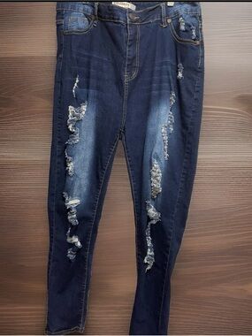 Celebrity Ace Blue Jeans Straight Leg Distressed Women's Size 18 Stretch